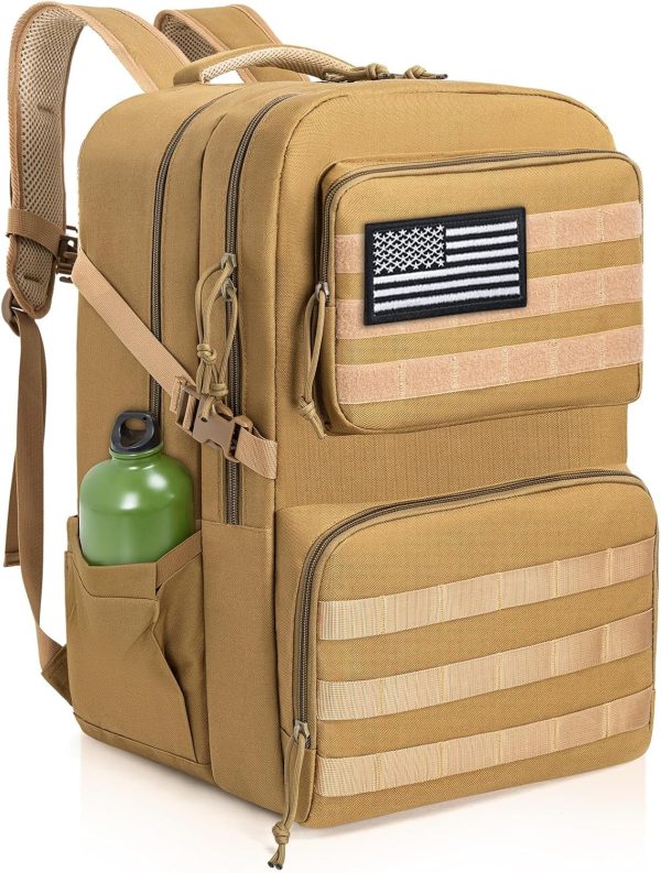 45L Tactical Backpack for Men, Water-resistant Military  Assault Backpack Bag for Hunting Camping Travel (Khaki)